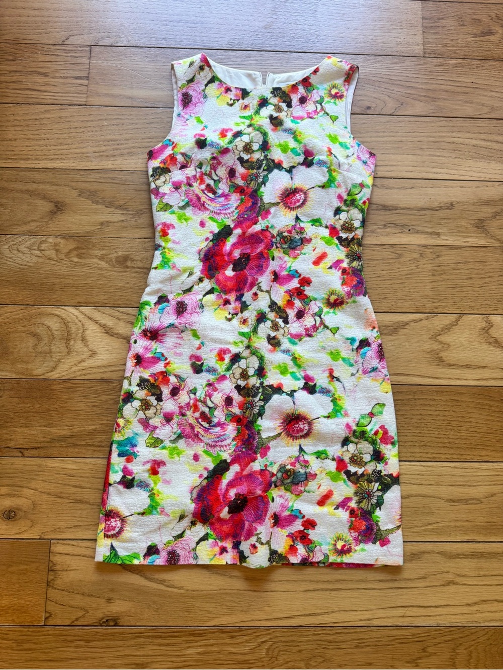 Sleeveless Floral Midi Dress in White with Pink & Multicolor Print